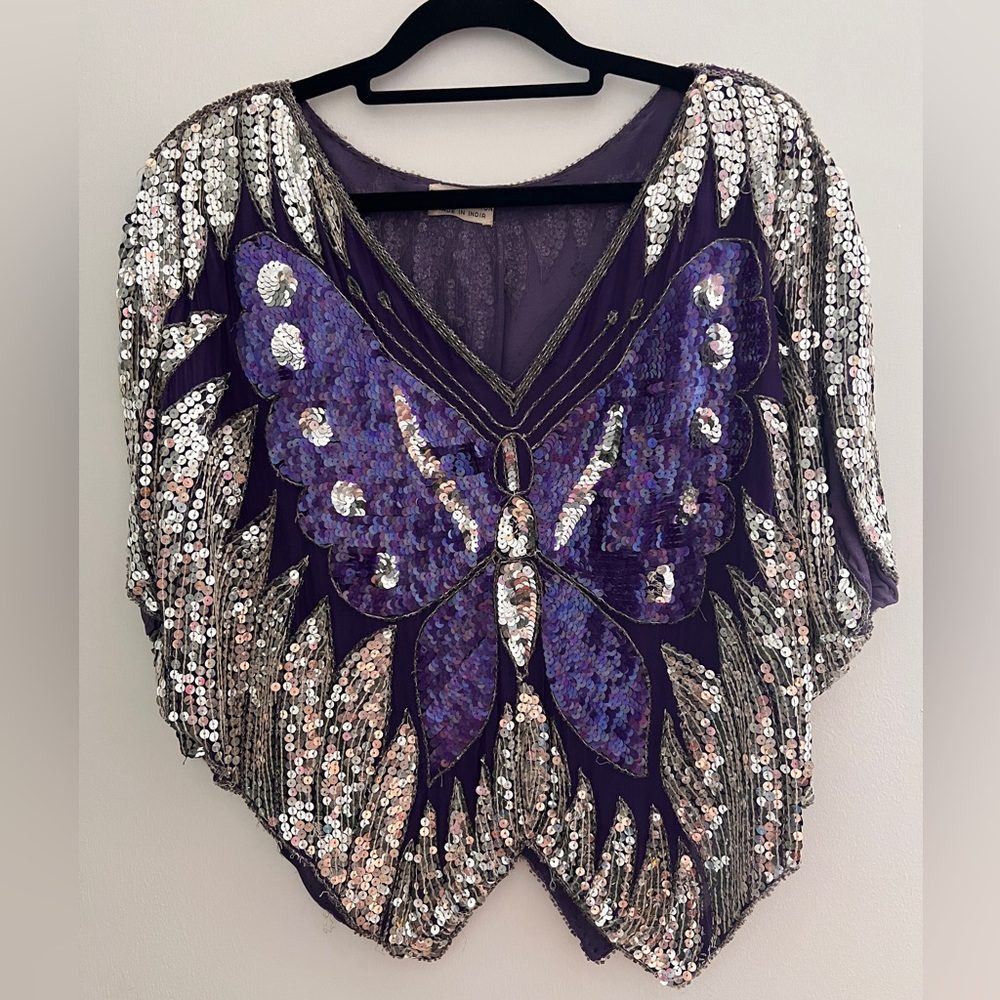 Vintage 70s Butterfly Sequin Top